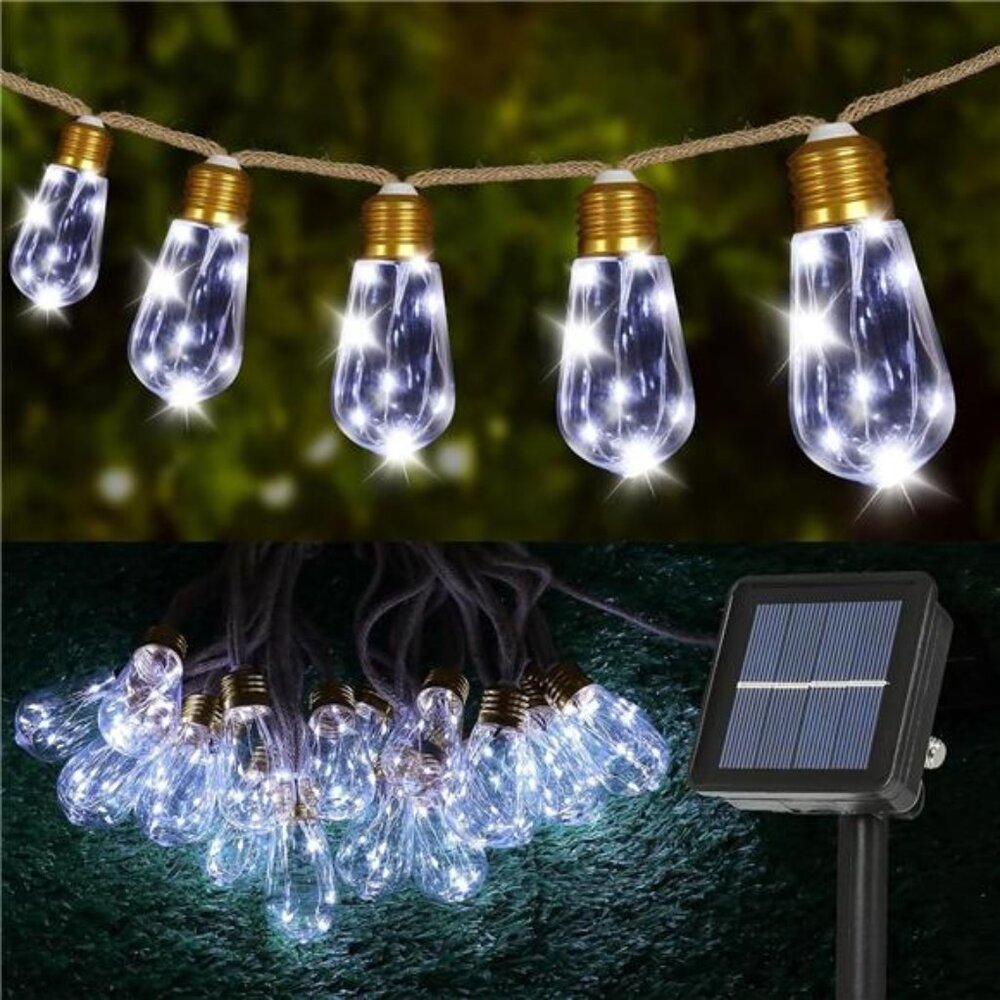 Solar String Lights for Outside, 24FT Vintage Rope Hemp Solar Outdoor